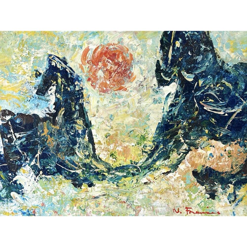 Original Signed N. Francis Abstract Horses Acrylic Painting Impasto 12x10” - Picture 4 of 8